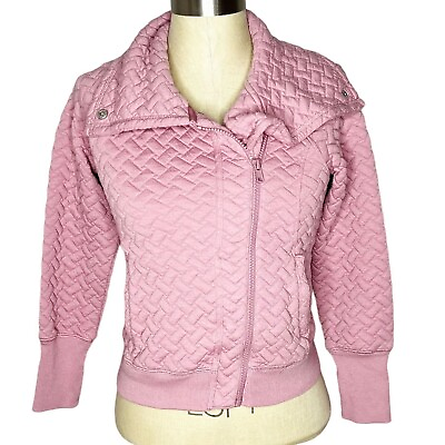 #ad Zella Womens Size M Pink Quilted Moto Style Asymmetrical Zipper Cropped Jacket