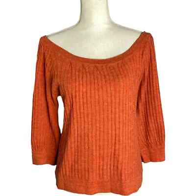 #ad Tulle Womens Shirt Boat Neck Ribbed Knit Long Sleeve Pullover Orange Size Large