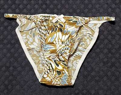 #ad Liquid Satin SILK 9 2XL Groovy GOLD Print String Bikini Panty Sissy
