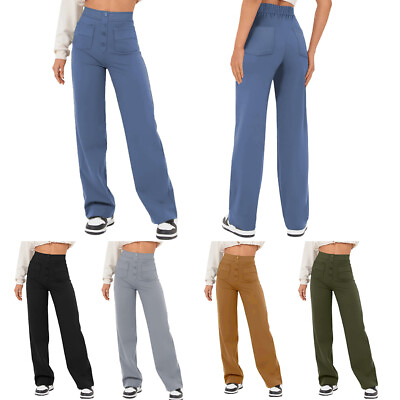 #ad Women#x27;s Casual Straight Pants High Waist Elastic Business Pants with Pockets