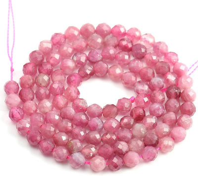 #ad Natural Stone Beads Faceted Pink Tourmaline Loose 4mm 15
