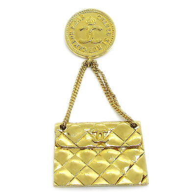#ad CHANEL CC Quilted Bag Motif Brooch Pin Gold Corsage 26 Accessories AK31579i