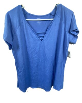 #ad Avenue Your Tee Womens Size 14 16 Blue Short Sleeve Tunic Shirt Stretch Boho NEW