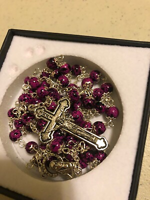 #ad Purple Rosary Glass 18quot;L SPECKLED BEAD