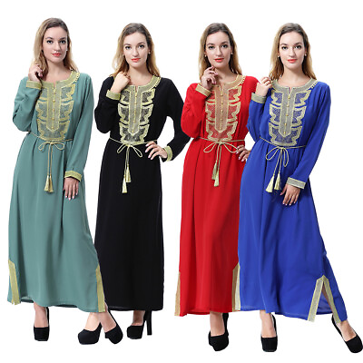 #ad Embroidered Formal Arabic Dress Muslim Modest Evening Abaya Dress