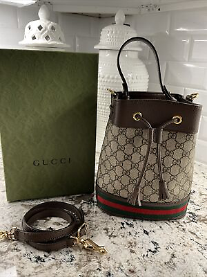 #ad Gucci Supreme Monogram Web Small Ophidia Bucket Bag EUC