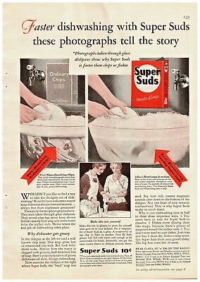#ad 1931 Super Suds Soap Vintage Print Ad Faster Dishwashing Photographs Tell Story