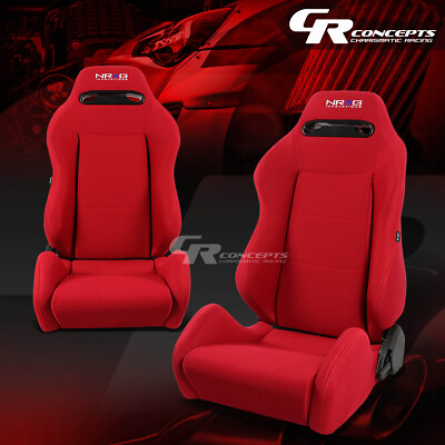 #ad PAIR NRG TYPE R REDSTITCHES FULLY RECLINABLE RACING SEATSADJUSTABLE SLIDER