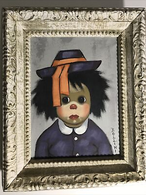 #ad Vtge BOLLINI CHILD CLOWN OIL PAINTING FRAMED SIGNED Original FRAME 15.75quot; X 13quot;