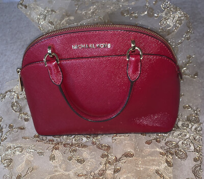#ad Michael Kors Dome Emmy Small Leather Handbag Cherry Red with logo