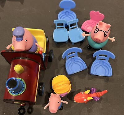 #ad Peppa Pig Family Figures Friends and Dollhouse Furniture Lot Dragon Train Chairs