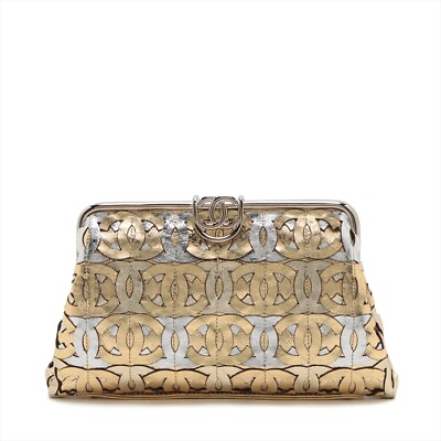 #ad Chanel COCO Mark Leather Clutch Bag Gold x Silver SilverMetal No. 12