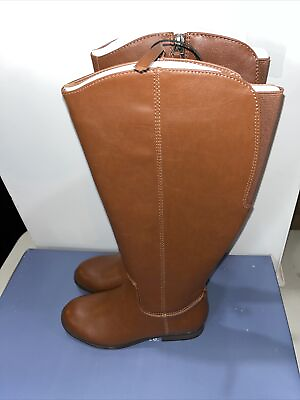 #ad Brisa Tall Wide Calf Leather Cognac Brown Riding Boots 5 Universal Thread heel