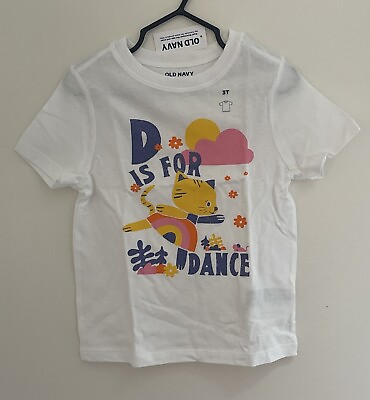 #ad Old Navy Toddler Girls D is for Dance Cute Cat Short Sleeve Shirt White 3T NWT