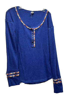 #ad Free People We the Free Womens Blue Scoop Neck Henley H3