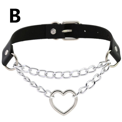 #ad Women Punk Sexy Gothic Pu Leather Goth Heart Cross Choker Necklace