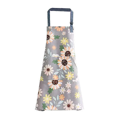 #ad Women Apron Oil Proof with Pocket Nordic Style Floral Print Adult Tablier Thick