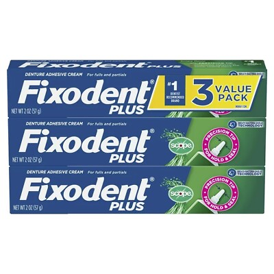 #ad Pack of 3 Fixodent Plus Scope Denture Adhesive Precision Hold 2 oz Free Ship