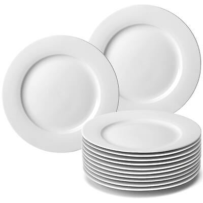 #ad 12 Piece White Porcelain Dinner Plates Round Dessert or Salad Plate Serving...