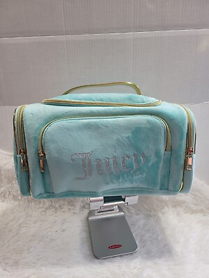 #ad NWT Juicy Couture XL Rhinestone Teal Velour Makeup Cosmetic Travel Case Bag New