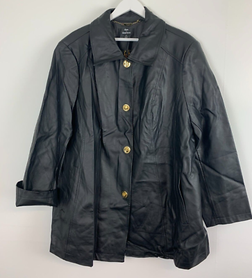 #ad Dennis Basso Women Plus Size 3X Black Faux Leather Jacket Coat Lined XXXL NWOT