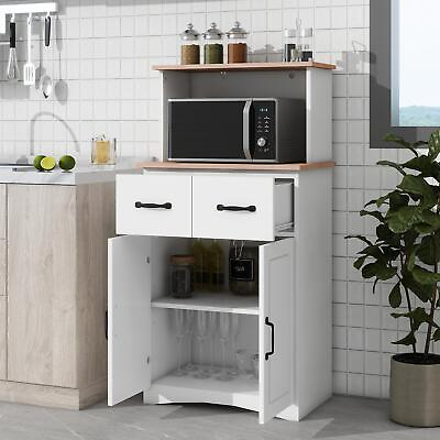 #ad White Wooden Kitchen Cabinet Pantry Storage with Microwave Shelf amp; Drawer