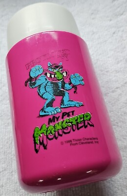 #ad 1986 My Pet Monster Pink Lunch Thermos Vintage 1980#x27;s Great Condition