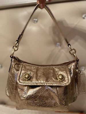 #ad Coach Poppy STAR Leather “Groovy” Gold Crossbody Handbag W t Bag Charms
