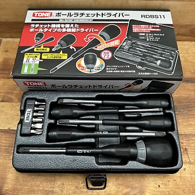 #ad TONE RDBS11 Ball Ratchet Driver Bit Set With Metal Case 11 Tools Japan New Tools