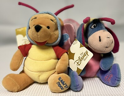#ad Disney Easter 2000 Butterfly Pooh AND Eeyore Bean Bag Plush Limited Edition NWT
