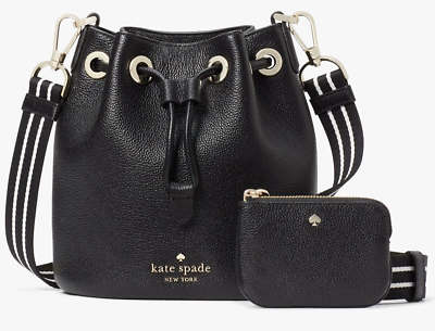 #ad Kate Spade Rosie Mini Bucket Bag Black Leather Purse KC740 NWT $359 MSRP FS