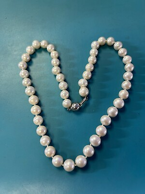 #ad LONG 18quot; GENUINE ROUND 5MM WHITE PEARL NECKLACE CULTURED FRESHWATER 925 SILVER