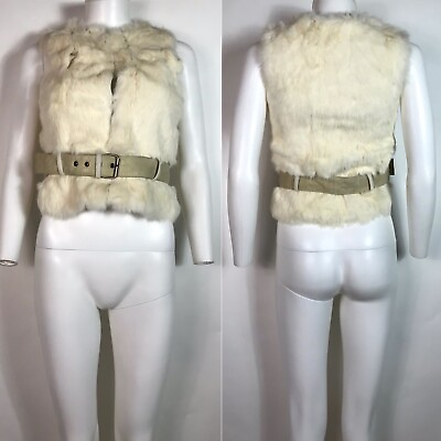 #ad Rare Vtg Christian Dior by John Galliano Cropped White Fur Vest 2XS