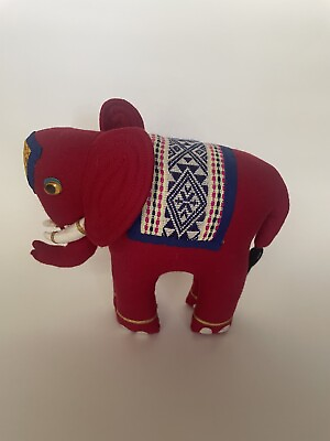 #ad Vintage Red Indian Elephant Embroidered