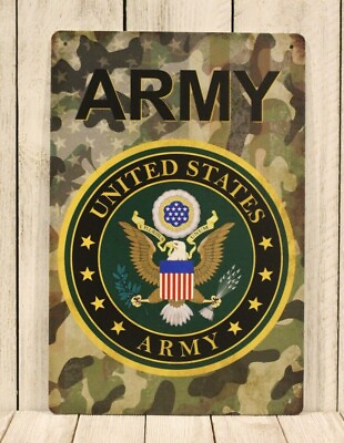 #ad United States Army logo Veteran Tin Metal Sign Poster Camouflage Vintage Look