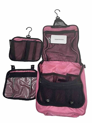 #ad L.L. Bean Travel Hanging Toiletry Nylon Bag Pink Cosmetic Makeup Organizer