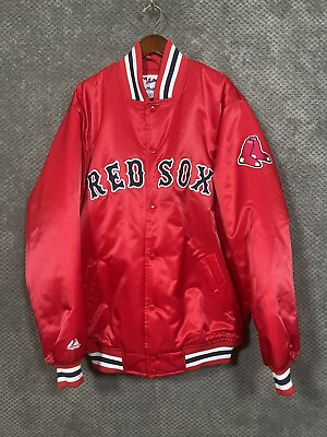 #ad VTG Boston Red Sox Majestic Authentic Red MLB Sewn SATIN Bomber Jacket Men XL