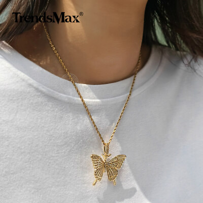 #ad New Gold Plated Stainless Steel Butterfly Pendant Necklace Rope Chain Jewelry