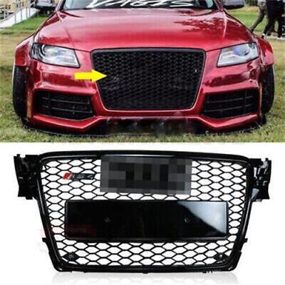 #ad BLACK GRILLE FOR 2009 2012 AUDI A4 S4 B8 8T FRONT MESH RS4 STYLE BUMPER HOOD HEX