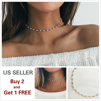 #ad Choker Metal Gold Silver Necklace Beads Chain Collar Women Dress Jewelry B*