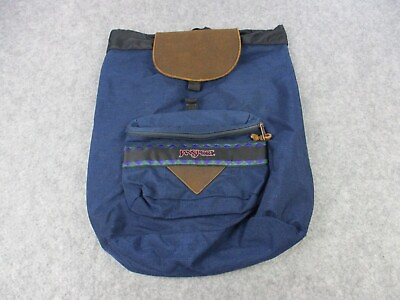 #ad VINTAGE Jansport Backpack Mens Blue Aztec Southwestern Day Pack Leather Flap 90s