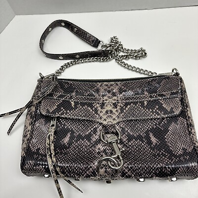 #ad Rebecca Minkoff MAC Leather Snakeskin Embossed Clutch Crossbody Bag