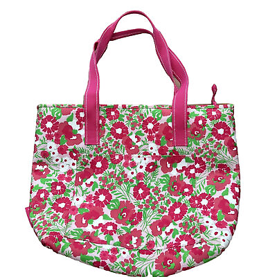 #ad Lilly Pulitzer Floral Insulated Tote Beach Bag Cooler Pink Green Full Zip