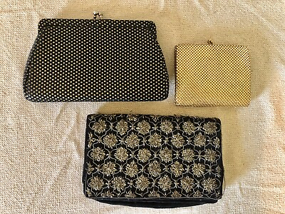  Lot of 3 Vintage Gold amp; Black Clutches Stylemark Velvet Coin Purses USA Mesh $27.99
