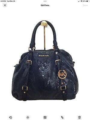 #ad Michael Kors Blue Python Embossed Leather Satchel Handbag Purse