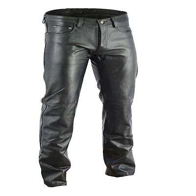 #ad Men#x27;s Motorbike Real Leather Pant 5 Pockets Black Leather Pant 501 Style