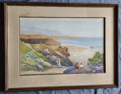 #ad Vintage Signed by Boohen Watercolor SAN GREGORIO BEACH on Paper