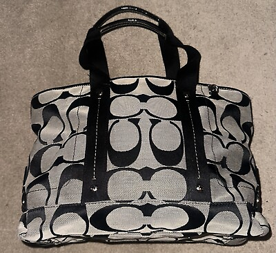 #ad Coach Kyra Signature Handbag Black Purse Shoulder Bag F18855