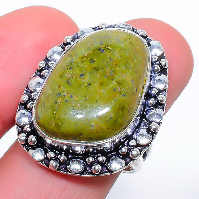 #ad Natural Unakite 925 Sterling Silver Plated Jewelry Ring 7.5 9780