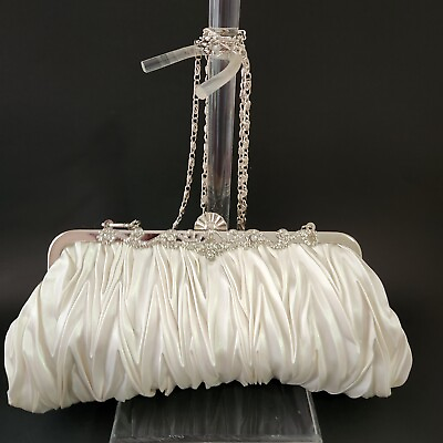 #ad Luxury Women Evening Wedding WHITE Satin Clutch Purse Party Handbag
